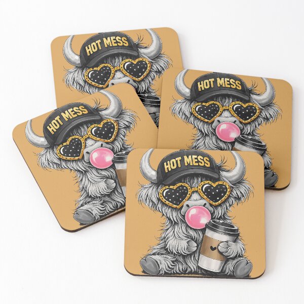 Item preview, Hot Mess Highland Cow Cute Heifer Blowing Bubblegum Farmer designed and sold by GreggRoss.