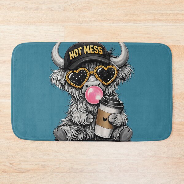 Item preview, Hot Mess Highland Cow Cute Heifer Blowing Bubblegum Farmer designed and sold by GreggRoss.