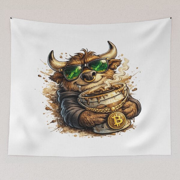 Item preview, Crypto Bull with Bitcoin Coffee designed and sold by AlexLineArt.
