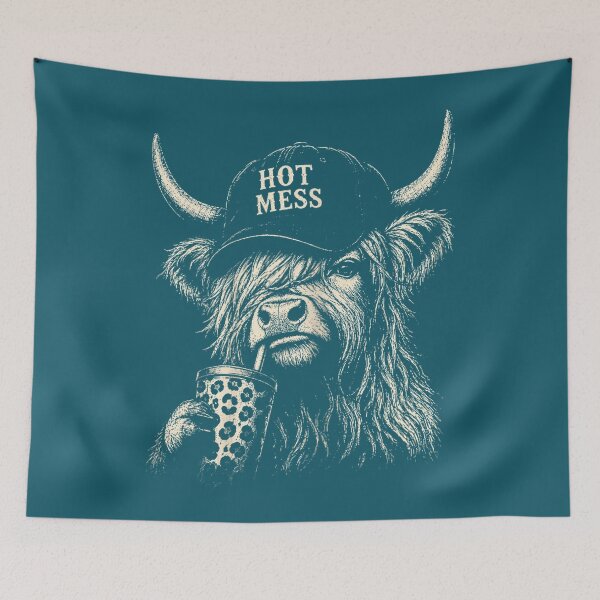 Item preview, Hot Mess Highland Cow Coffee Lover Cute Fluffy Heifer designed and sold by FrankIsabel.