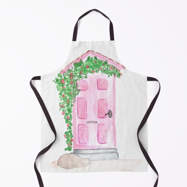 Item preview, A pink door with a sleeping cat - watercolor designed and sold by anamgoulart.