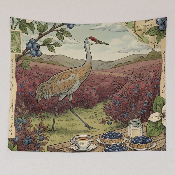 Item preview, Crane Among Blueberries and Vintage Countryside Picnic designed and sold by CoffeeinBloom.