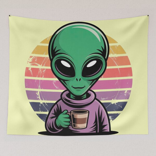 Item preview, Retro Alien Coffee Lover Vintage Art designed and sold by Outlet Raloel.