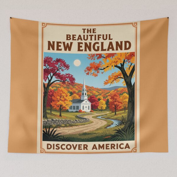Item preview, New England Vintage Style Travel Advert designed and sold by Dimensionality.