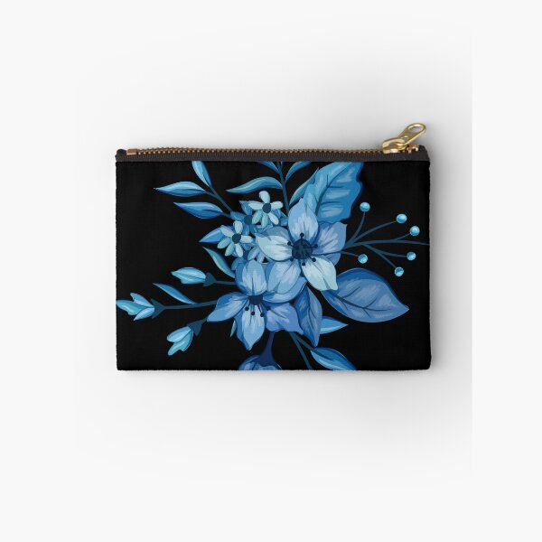 Item preview, Black and Royal Blue Botanical Flower Bouquet Pattern designed and sold by Jyoti-Quotes.