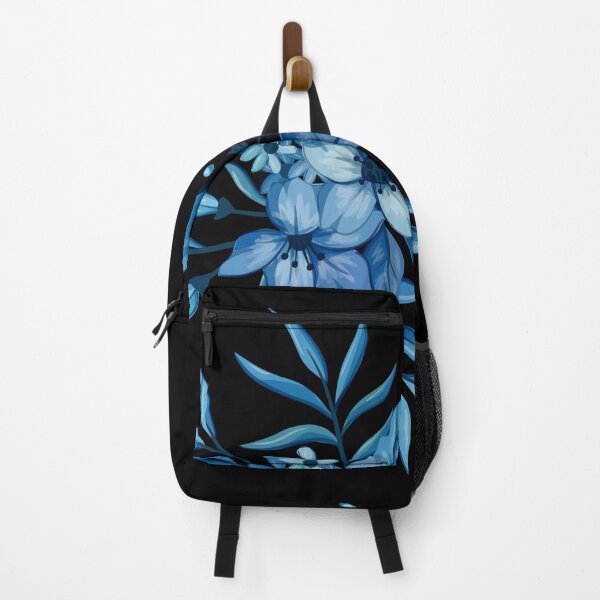 Item preview, Black and Royal Blue Botanical Flower Bouquet Pattern designed and sold by ​Jyoti Digital Artist.