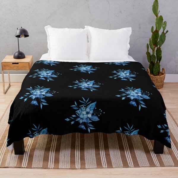 Item preview, Black and Royal Blue Botanical Flower Bouquet Pattern designed and sold by Jyoti Digital Artist.