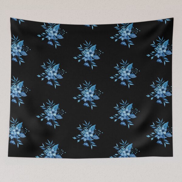 Item preview, Black and Royal Blue Botanical Flower Bouquet Pattern designed and sold by Jyoti-Quotes.