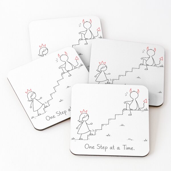 Item preview, One Step at a Time. | Funny Motivational Quote | Princess & Devil Minimalist Line Art designed and sold by byMosia.