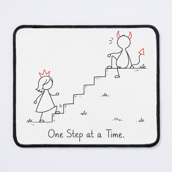 Item preview, One Step at a Time. | Funny Motivational Quote | Princess & Devil Minimalist Line Art designed and sold by byMosia.