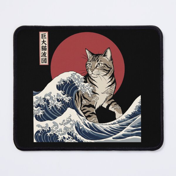 Item preview, The Great Wave Off Kanagawa Tabby Cat Japanese Ukiyo-e designed and sold by TeNovaStudio.