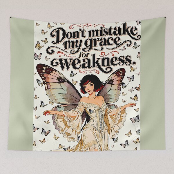 Item preview, Don't Mistake My Grace For Weakness - Retro Butterfly Fairy Illustration designed and sold by Hen-C-Art.