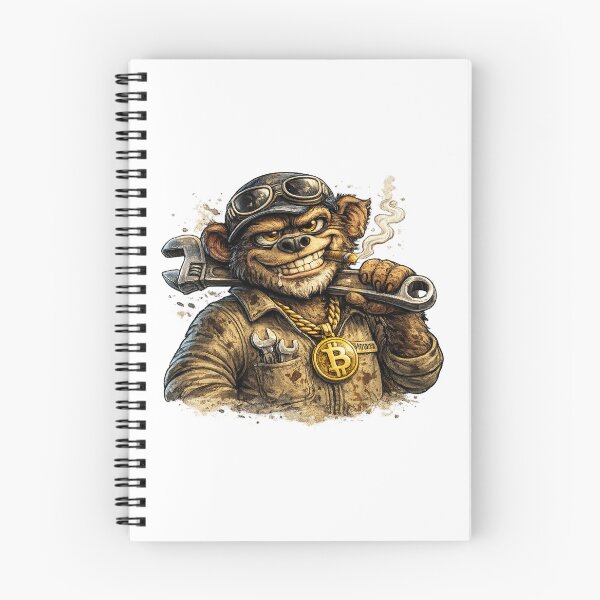 Item preview, Monkey Mechanic with Bitcoin Chain – Grease Monkey Garage Mascot designed and sold by AlexLineArt.
