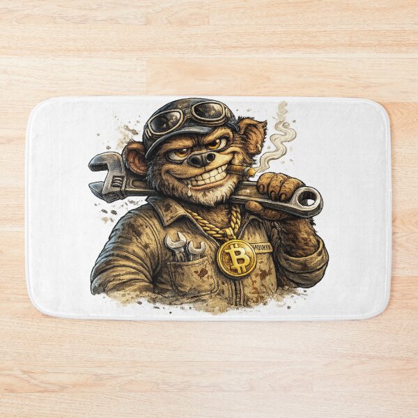 Item preview, Monkey Mechanic with Bitcoin Chain – Grease Monkey Garage Mascot designed and sold by AlexLineArt.