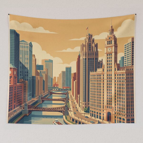 Item preview, Chicago Illinois Vintage Travel Poster designed and sold by Bomax121.