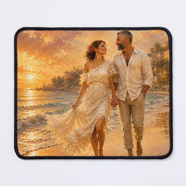 Item preview, Golden Hour Beach Stroll | Romantic Impressionist Sunset Painting designed and sold by CottageArtistry.