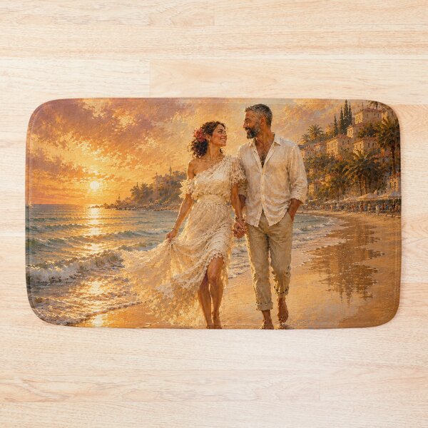 Item preview, Golden Hour Beach Stroll | Romantic Impressionist Sunset Painting designed and sold by CottageArtistry.