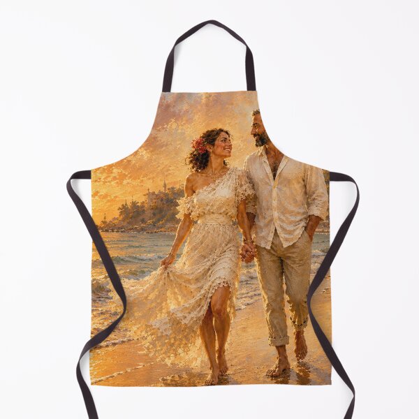 Item preview, Golden Hour Beach Stroll | Romantic Impressionist Sunset Painting designed and sold by CottageArtistry.