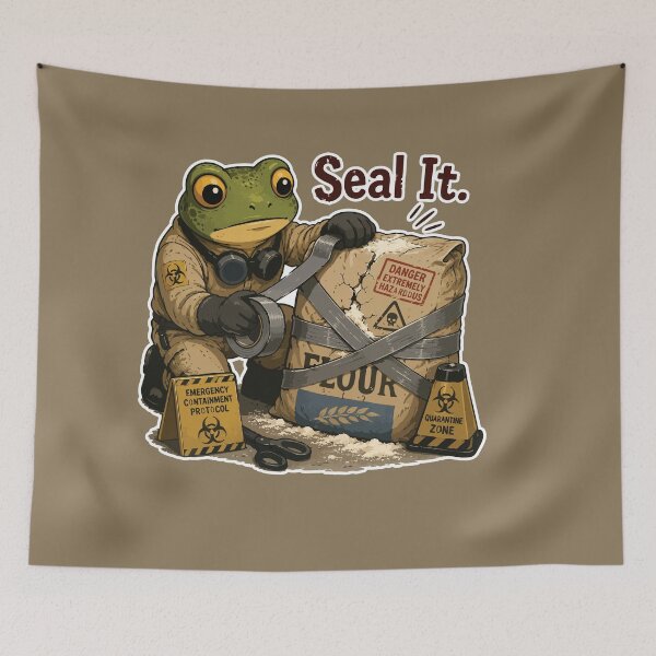 Item preview, Funny Biohazard Flour Sticker – Frog Baker Sealing Dangerous Bag Illustration designed and sold by SimplePoDesign.