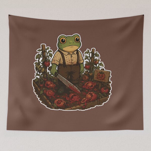 Item preview, Funny Gardening Sticker – Frog Tomato Harvest Horror Illustration designed and sold by SimplePoDesign.