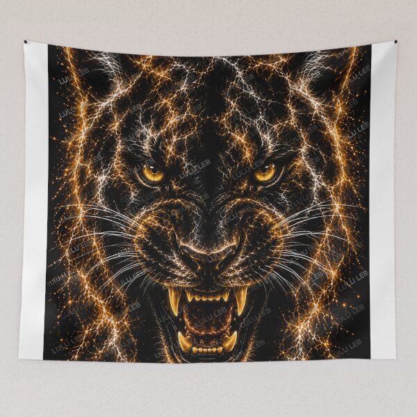 Item preview, Electric Black Panther – Untamed Fury | Glowing Fractal Wildlife Art designed and sold by LuluLeb.