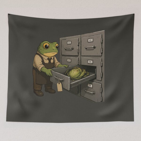 Item preview, Funny Cabbage Morgue Sticker – Frog Vegetable Storage Horror Illustration designed and sold by SimplePoDesign.