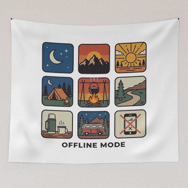 Item preview, Retro Camping Icon Grid Offline Mode Camper & Nature Adventure designed and sold by GabeMountainArt.