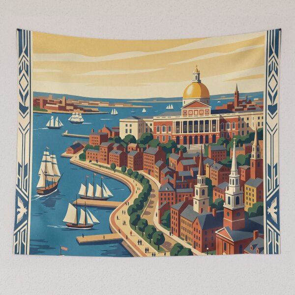 Item preview, Boston Massachusetts Vintage Travel Poster designed and sold by Bomax121.