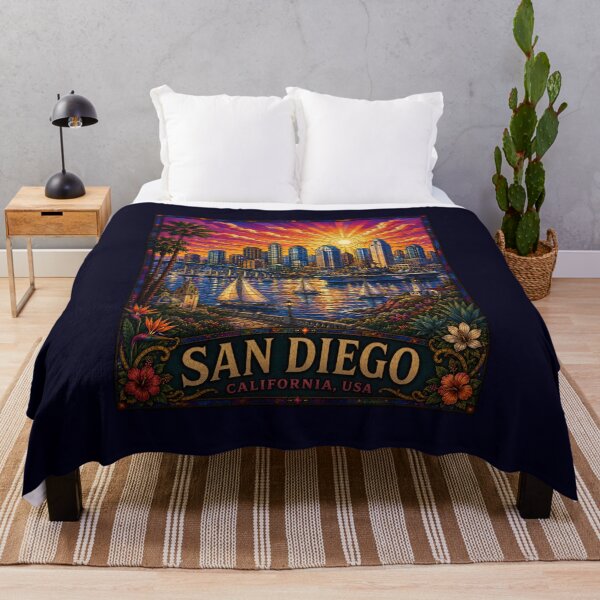 Item preview, San Diego California Stained Glass Travel Art | Vintage Coastal City Print | Harbor Sunset Wall Decor designed and sold by Swanny's Custom T-shirt and Gift Designs.