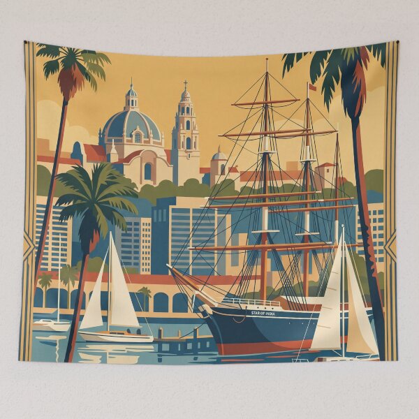Item preview, San Diego California Vintage Travel Poster designed and sold by Bomax121.