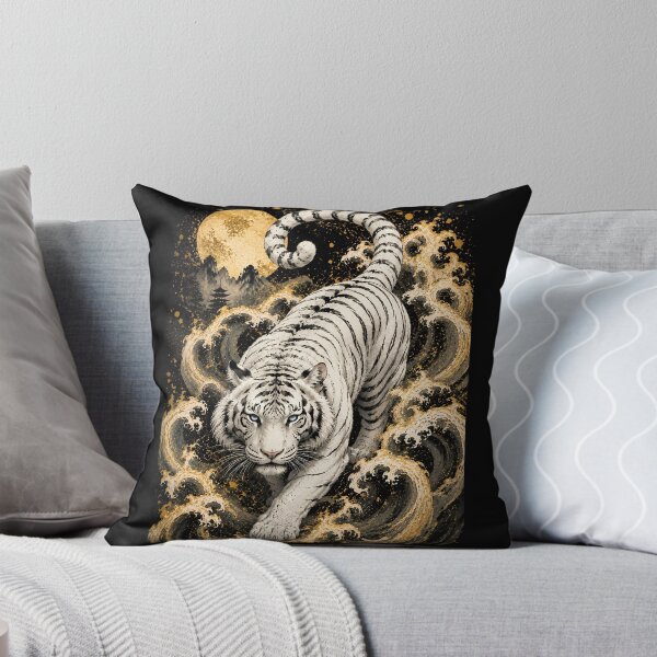 Item preview, White Tiger Moon Wave Relief Art | Embossed Wildlife Wall Decor | Majestic White Tiger | Oriental Moon Sculpture Style | Textured Animal Artwork | Zen Home Decor designed and sold by ManJiangHong.