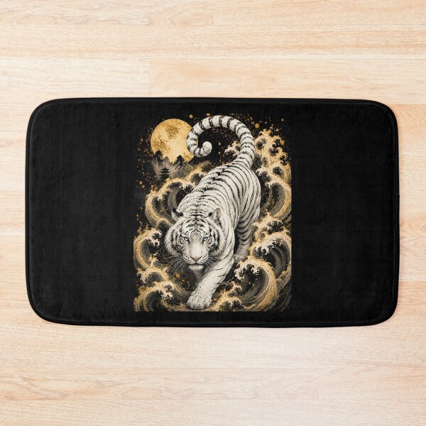 Item preview, White Tiger Moon Wave Relief Art | Embossed Wildlife Wall Decor | Majestic White Tiger | Oriental Moon Sculpture Style | Textured Animal Artwork | Zen Home Decor designed and sold by ManJiangHong.