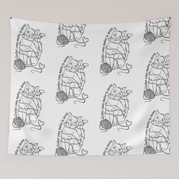 Item preview, Crochet Because Murder Is Wrong – Funny Hand-Drawn Cat Illustration designed and sold by suzysworld.