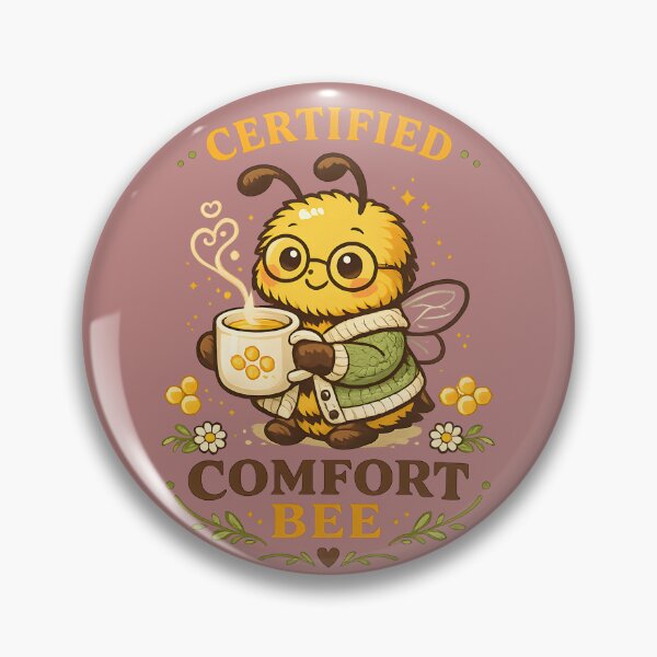 Item preview, Certified Comfort Bee Cozy Honey Tea Bee Mascot | Cute Cardigan Bee Vintage Badge T-Shirt designed and sold by  MAD's Recreation Studio.