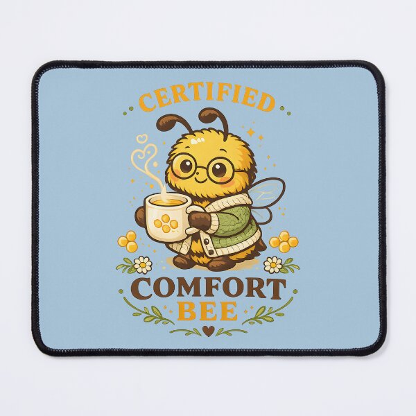 Item preview, Certified Comfort Bee Cozy Honey Tea Bee Mascot | Cute Cardigan Bee Vintage Badge T-Shirt designed and sold by MAD's Recreation Studio.