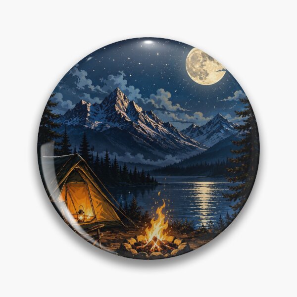 Item preview, Night Camping Campfire Full Moon Landscape designed and sold by YogiCodeLab.