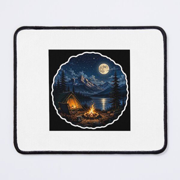 Item preview, Night Camping Campfire Full Moon Landscape designed and sold by YogiCodeLab.