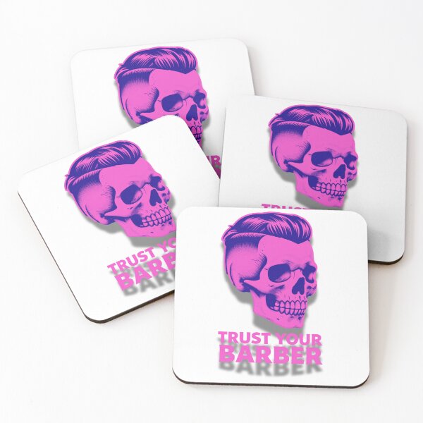 Item preview, Trust Your Barber Pink Skull Barber Pole Hairstyle designed and sold by Barber MD Culture.