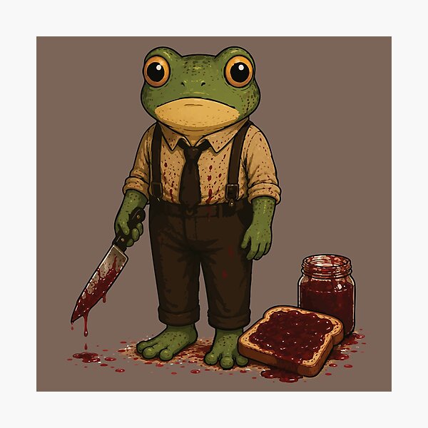 Item preview, Divertida pegatina de Jam Murder: ilustración de parodia de terror de mermelada de fresa con rana designed and sold by SimplePoDesign.