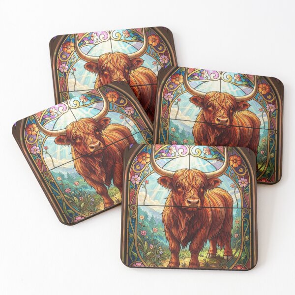Item preview, Stained Glass Scottish Highland Cow Art Nouveau Print designed and sold by pinkal.