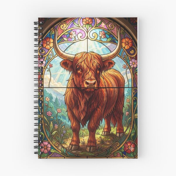 Item preview, Stained Glass Scottish Highland Cow Art Nouveau Print designed and sold by pinkal.
