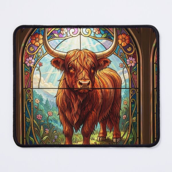 Item preview, Stained Glass Scottish Highland Cow Art Nouveau Print designed and sold by pinkal.