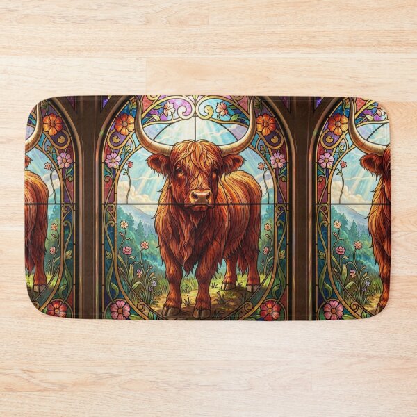 Item preview, Stained Glass Scottish Highland Cow Art Nouveau Print designed and sold by pinkal.