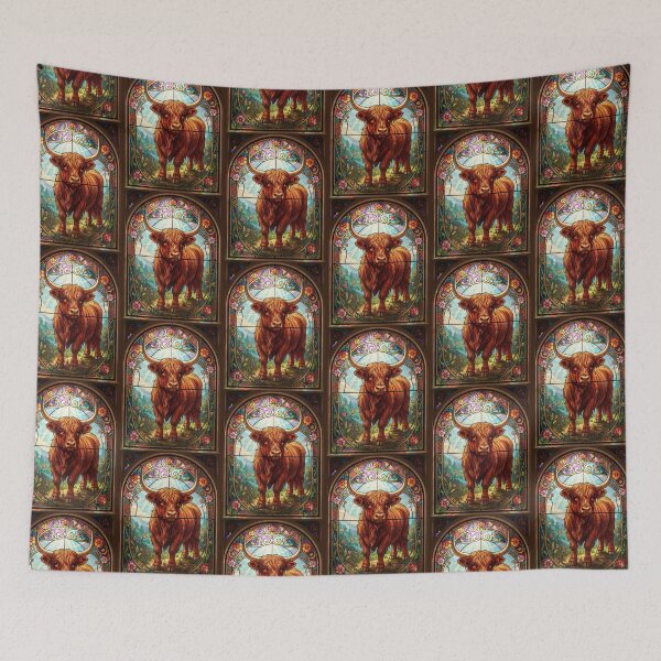 Item preview, Stained Glass Scottish Highland Cow Art Nouveau Print designed and sold by pinkal.