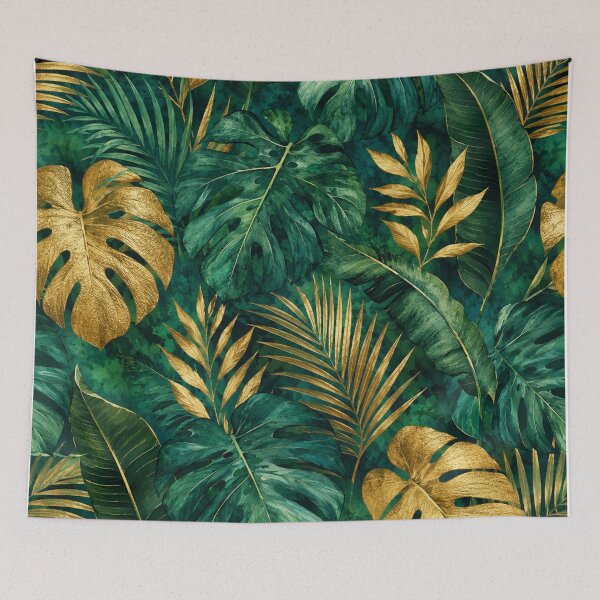 Item preview, Luxury Black & Gold Tropical Leaves Pattern Palm Monstera Banana Leaves Jungle designed and sold by SOUFIANE1991.
