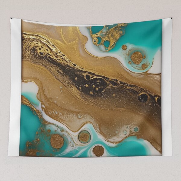 Item preview, Luxury Gold Teal Fluid Art Abstract Resin Bubbles designed and sold by Xenovita.