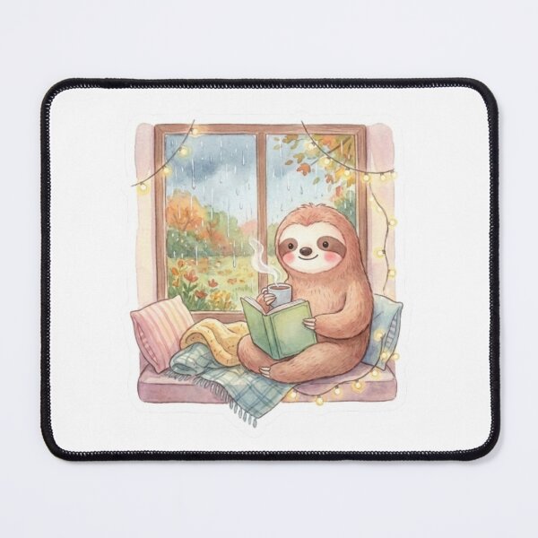 Item preview, Cozy Watercolor Sloth Reading by a Rainy Window designed and sold by abdelski.