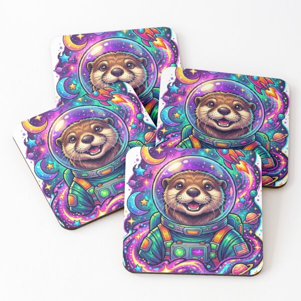 Item preview, Cute Cute Space Astronaut Otter,Vibrant Neon Galaxy Art designed and sold by XertHardcore.
