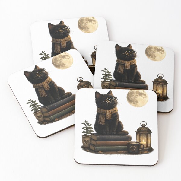 Item preview, Cute Black Cat Under the Moon with Books and Lantern designed and sold by Lumivo Studio.