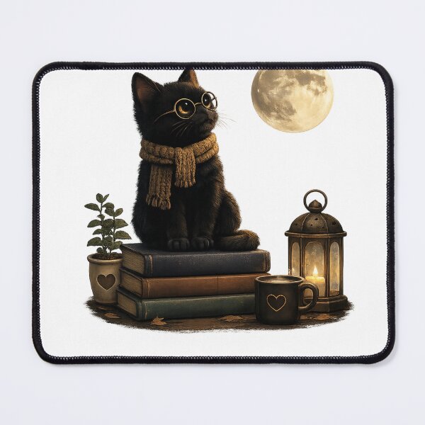 Item preview, Cute Black Cat Under the Moon with Books and Lantern designed and sold by Lumivo Studio.
